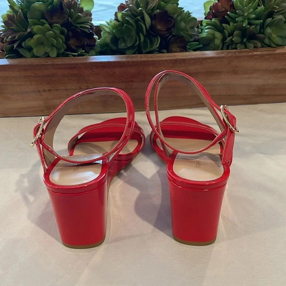 Stuart Weitzman Avenue Strap 75 wedge sandal red patent leather heels 8.5 NWT - Picture 3 of 7